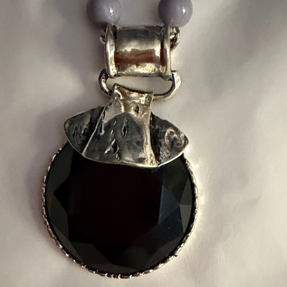 Elegant Silver and Black Jewelry Set handmade :stone, plastic, metal 3 piece set - Picture 2 of 3